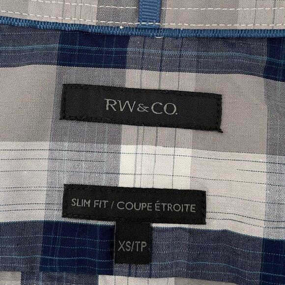 RW&CO. Slim Fit 100% Cotton Button Down Plaid Shirt Navy White Grey Sz XS - Picture 11 of 14